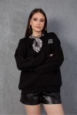 Fular Detaylı Oversize Sweatshirt Üç İplik Şardonlu - Görsel 4