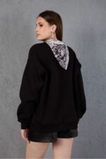 Fular Detaylı Oversize Sweatshirt Üç İplik Şardonlu - Görsel 7