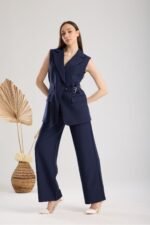 Lacivert Premium Kumaş Yelek Pantolon Kemerli Takım - Görsel 2
