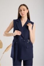 Lacivert Premium Kumaş Yelek Pantolon Kemerli Takım - Görsel 4