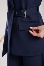 Lacivert Premium Kumaş Yelek Pantolon Kemerli Takım - Görsel 6
