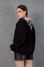 Fular Detaylı Oversize Sweatshirt Üç İplik Şardonlu - Görsel 8