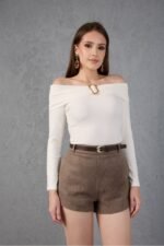 Kemerli Kaşe Mini Şort - Görsel 2