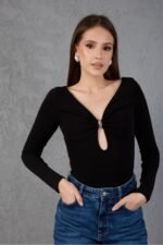 Toka Detaylı Siyah Body - Görsel 5