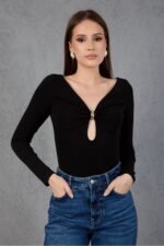 Toka Detaylı Siyah Body - Görsel 6