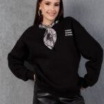 Fular Detaylı Oversize Sweatshirt Üç İplik Şardonlu