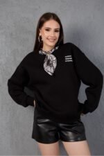 Fular Detaylı Oversize Sweatshirt Üç İplik Şardonlu