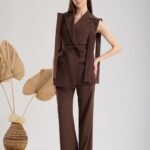 Premium Kumaş  Kahverengi Yelek Pantolon Takım