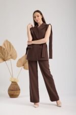 Premium Kumaş  Kahverengi Yelek Pantolon Takım - Görsel 6
