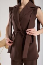 Premium Kumaş  Kahverengi Yelek Pantolon Takım - Görsel 4