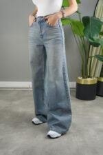 Dökümlü Geniş Denim Pantolon %100 Pamuk - Görsel 2