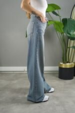 Dökümlü Geniş Denim Pantolon %100 Pamuk - Görsel 3