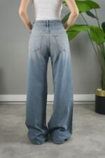 Dökümlü Geniş Denim Pantolon %100 Pamuk - Görsel 4
