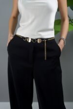 Halter Yaka Gold Kemerli Tulum - Görsel 2
