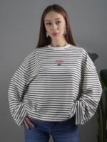 Siyah Beyaz Baskılı Geniş Kol Sweatshirt