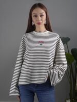 Siyah Beyaz Baskılı Geniş Kol Sweatshirt - Görsel 2
