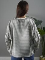Siyah Beyaz Baskılı Geniş Kol Sweatshirt - Görsel 4