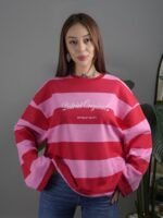 Kırmızı Pembe Yazı Baskılı Geniş Kol Sweatshirt - Görsel 2
