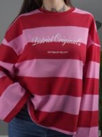 Kırmızı Pembe Yazı Baskılı Geniş Kol Sweatshirt - Görsel 3