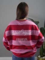 Kırmızı Pembe Yazı Baskılı Geniş Kol Sweatshirt - Görsel 4